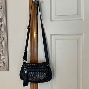 Brighton Black /Brown Genuine Leather .Patent Brown Flap. Multi-Pockets.